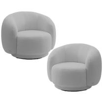 Kit 02 Poltronas Giratória Orgânica Para Sala Living Elodie M05 Bouclê Cinza - Lyam Decor