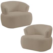 Kit 02 Poltronas Giratória Orgânica Para Sala Living Florea M05 Bouclê Bege - Lyam Decor
