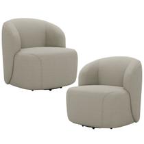 Kit 02 Poltronas Giratória Orgânica Para Sala Living Heidy F04 Linho Bege - Lyam Decor Kit 02 Poltronas Giratória Orgânica Para Sala Living Heidy F04 Linho Bege - Lyam Decor