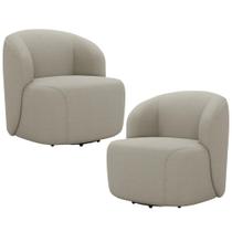 Kit 02 Poltronas Giratória Orgânica Para Sala Living Heidy F04 Linho Bege - Lyam Decor Kit 02 Poltronas Giratória Orgânica Para Sala Living Heidy F04 Linho Bege - Lyam Decor