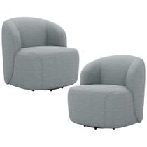 Kit 02 Poltronas Giratória Orgânica Para Sala Living Heidy F04 Linho Cinza - Lyam Decor Kit 02 Poltronas Giratória Orgânica Para Sala Living Heidy F04 Linho Cinza - Lyam Decor