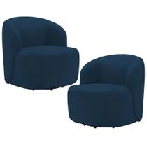 Kit 02 Poltronas Giratória Orgânica Para Sala Living Heidy F04 Veludo Azul - Lyam Decor Kit 02 Poltronas Giratória Orgânica Para Sala Living Heidy F04 Veludo Azul - Lyam Decor