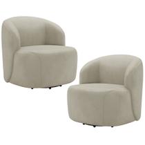 Kit 02 Poltronas Giratória Orgânica Para Sala Living Heidy F04 Veludo Bege - Lyam Decor Kit 02 Poltronas Giratória Orgânica Para Sala Living Heidy F04 Veludo Bege - Lyam Decor