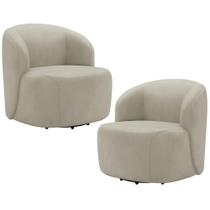 Kit 02 Poltronas Giratória Orgânica Para Sala Living Heidy F04 Veludo Bege - Lyam Decor Kit 02 Poltronas Giratória Orgânica Para Sala Living Heidy F04 Veludo Bege - Lyam Decor