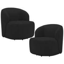 Kit 02 Poltronas Giratória Orgânica Para Sala Living Heidy F04 Veludo Preto - Lyam Decor