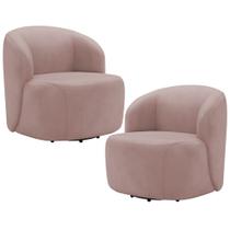 Kit 02 Poltronas Giratória Orgânica Para Sala Living Heidy F04 Veludo Rosê - Lyam Decor Kit 02 Poltronas Giratória Orgânica Para Sala Living Heidy F04 Veludo Rosê - Lyam Decor