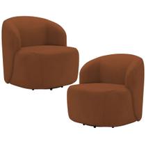 Kit 02 Poltronas Giratória Orgânica Para Sala Living Heidy F04 Veludo Telha - Lyam Decor Kit 02 Poltronas Giratória Orgânica Para Sala Living Heidy F04 Veludo Telha - Lyam Decor