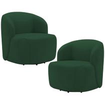 Kit 02 Poltronas Giratória Orgânica Para Sala Living Heidy F04 Veludo Verde - Lyam Decor Kit 02 Poltronas Giratória Orgânica Para Sala Living Heidy F04 Veludo Verde - Lyam Decor