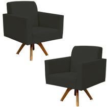 Kit 02 Poltronas Giratória Para Sala de Estar Base de Madeira Helô L02 Suede Preto - Lyam Decor Kit 02 Poltronas Giratória Para Sala de Estar Base de Madeira Helô L02 Suede Preto - Lyam Decor