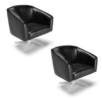 Kit 02 Poltronas Giratória Stella Corano Base Cromada - D'rossi Cor Preto Kit 02 Poltronas Giratória Stella Corano Base Cromada - D'rossi Cor Preto