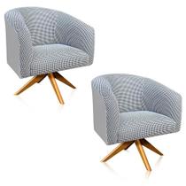 Kit 02 Poltronas Giratória Stella Linho A72 Com material sintético Base Madeira Ma30 D'rossi Cinza