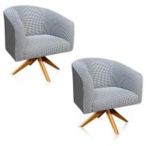 Kit 02 Poltronas Giratória Stella Linho A72 Com material sintético Base Madeira Ma30 D'rossi Grafite