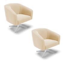 Kit 02 Poltronas Giratória Stella Suede Base Cromada Bege Kit 02 Poltronas Giratória Stella Suede Base Cromada Bege