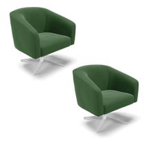 Kit 02 Poltronas Giratória Stella Suede Base Cromada Verde