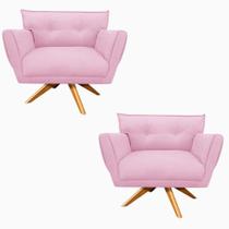 Kit 02 Poltronas Giratória Suede Base Madeira Rosa Bebê Kit 02 Poltronas Giratória Suede Base Madeira Rosa Bebê