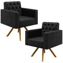 Kit 02 Poltronas Giratórias Base de Madeira Manu L02 Capitonê Linho Chumbo - Lyam Decor Kit 02 Poltronas Giratórias Base de Madeira Manu L02 Capitonê Linho Chumbo - Lyam Decor