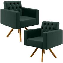 Kit 02 Poltronas Giratórias Base de Madeira Manu L02 Capitonê Linho Verde Musgo - Lyam Decor Kit 02 Poltronas Giratórias Base de Madeira Manu L02 Capitonê Linho Verde Musgo - Lyam Decor