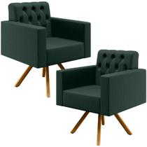 Kit 02 Poltronas Giratórias Base de Madeira Manu L02 Capitonê Linho Verde Musgo - Lyam Decor Kit 02 Poltronas Giratórias Base de Madeira Manu L02 Capitonê Linho Verde Musgo - Lyam Decor