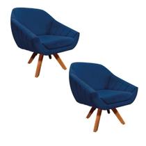Kit 02 Poltronas Giratórias Giovana Base Madeira Drossi