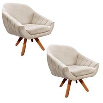 Kit 02 Poltronas Giratórias Giovana Base Madeira Drossi