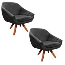 Kit 02 Poltronas Giratórias Giovana Base Madeira Drossi