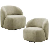 Kit 02 Poltronas Giratórias Orgânica Para Sala Living Heidy F04 Bouclê Verde Oliva - Lyam Decor Kit 02 Poltronas Giratórias Orgânica Para Sala Living Heidy F04 Bouclê Verde Oliva - Lyam Decor