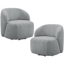 Kit 02 Poltronas Giratórias Orgânica Para Sala Living Heidy F04 Linho Tramado Cinza - Lyam Decor Kit 02 Poltronas Giratórias Orgânica Para Sala Living Heidy F04 Linho Tramado Cinza - Lyam Decor