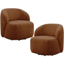 Kit 02 Poltronas Giratórias Orgânica Para Sala Living Heidy F04 Linho Tramado Terracota - Lyam Decor Kit 02 Poltronas Giratórias Orgânica Para Sala Living Heidy F04 Linho Tramado Terracota - Lyam Decor
