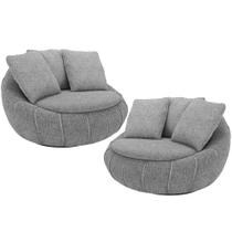 Kit 02 Poltronas Giratórias Para Sala de Estar Kira M03 Bouclê Cinza - Lyam Decor Kit 02 Poltronas Giratórias Para Sala de Estar Kira M03 Bouclê Cinza - Lyam Decor