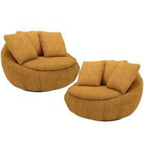 Kit 02 Poltronas Giratórias Para Sala De Estar Kira M03 Bouclê Mostarda - Lyam Decor Kit 02 Poltronas Giratórias Para Sala De Estar Kira M03 Bouclê Mostarda - Lyam Decor