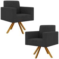 Kit 02 Poltronas Giratórias Sala De Estar Base De Madeira Helô L02 Bouclê Preto Kit 02 Poltronas Giratórias Sala De Estar Base De Madeira Helô L02 Bouclê Preto