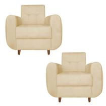 Kit 02 Poltronas Golden Pés Palito Suede Bege - D'Classe Decor