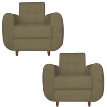 Kit 02 Poltronas Golden Pés Palito Suede Marrom Rato - D'Classe Decor