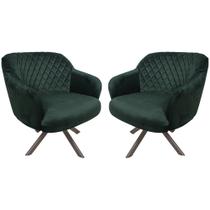 Kit 02 Poltronas Jade Tressê Giratória Eiffel Champagne Veludo Verde - Nexta Casa