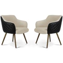 Kit 02 Poltronas Jade Tressê Pés Palito Corano Preto/Linho Bege - Nexta Casa Kit 02 Poltronas Jade Tressê Pés Palito Corano Preto/Linho Bege - Nexta Casa