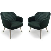 Kit 02 Poltronas Jade Tressê Pés Palito Gold Veludo Verde - Nexta Casa Kit 02 Poltronas Jade Tressê Pés Palito Gold Veludo Verde - Nexta Casa