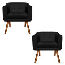 Kit 02 Poltronas Julia Suede Preto Pés Palito Castanho Kit 02 Poltronas Julia Suede Preto Pés Palito Castanho