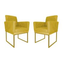 Kit 02 Poltronas Klara Decorativa Base Ferro Dourado Suede - Estopar