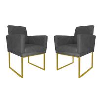 Kit 02 Poltronas Klara Decorativa Base Ferro Dourado Suede - Estopar