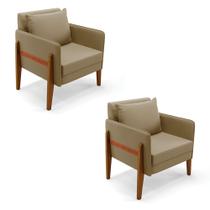 Kit 02 Poltronas Lana Suede Base de Madeira - D'Rossi