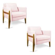 Kit 02 Poltronas Lana Suede Base De Madeira Rosa Bebê Kit 02 Poltronas Lana Suede Base De Madeira Rosa Bebê
