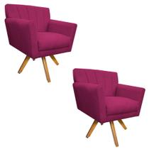 kit 02 Poltronas Laura Base Giratória de Madeira Suede Pink - Doce Sonho Móveis