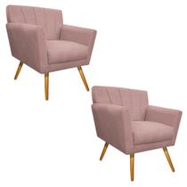 kit 02 Poltronas Laura Palito Mel Suede Rosê - Doce Sonho Móveis