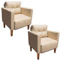 Kit 02 Poltronas Lívia material sintético Bege Pés Chanfrado Drossi