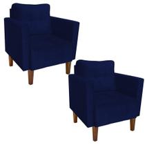 Kit 02 Poltronas Lívia Suede Azul Marinho Pés Chanfrado Kit 02 Poltronas Lívia Suede Azul Marinho Pés Chanfrado