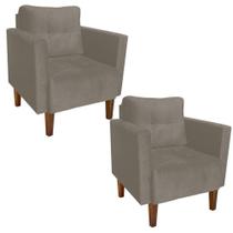 Kit 02 Poltronas Lívia Suede Marrom Rato Pés Chanfrado