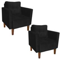 Kit 02 Poltronas Lívia Suede Preto Pés Chanfrado Drossi Kit 02 Poltronas Lívia Suede Preto Pés Chanfrado Drossi