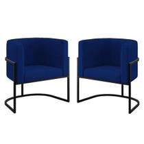 Kit 02 Poltronas Lua com Base de Metal Black Sala Reforçada