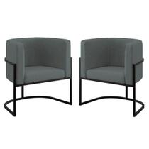 Kit 02 Poltronas Lua com Base de Metal Black Sala Reforçada