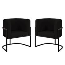 Kit 02 Poltronas Lua com Base de Metal Black Sala Veludo